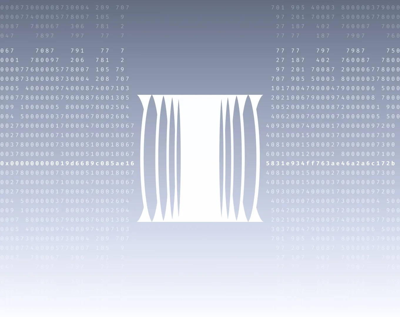 The Relayzero pillar mark centred on a silver field of block numbers.